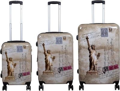 Trendyshop365 Motivkoffer-Set 3-teilig Trolley Hartschale - Freiheitsstatue New York Kofferset 3-tei