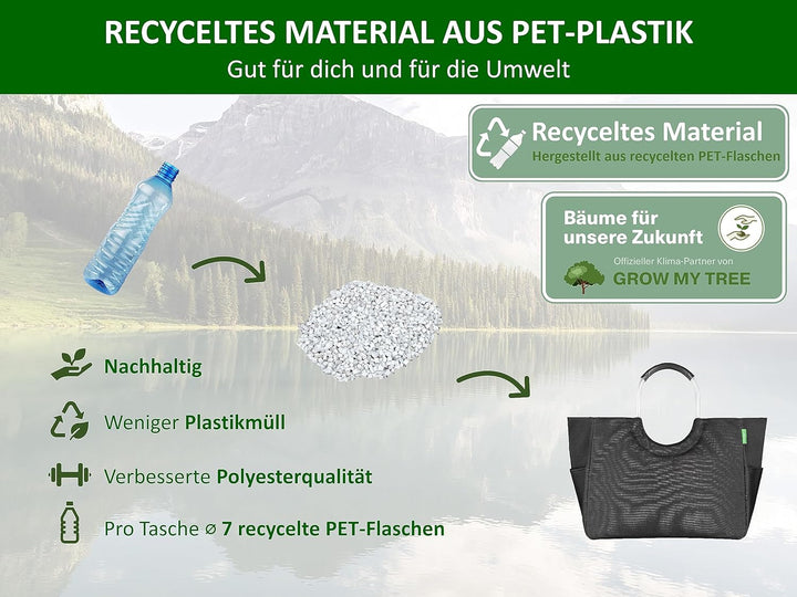 Cottara premium Einkaufstasche gross aus recycelten PET-Flaschen | nachhaltiger Einkaufskorb mit ver