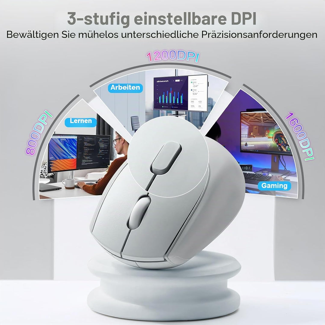 YUNZII C2 Drahtlose Maus, 2,4 GHz Silikon-Lautlose Funkmaus, 3 Verstellbare DPI, 1600 DPI Tracking,