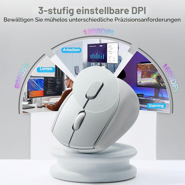 YUNZII C2 Drahtlose Maus, 2,4 GHz Silikon-Lautlose Funkmaus, 3 Verstellbare DPI, 1600 DPI Tracking,
