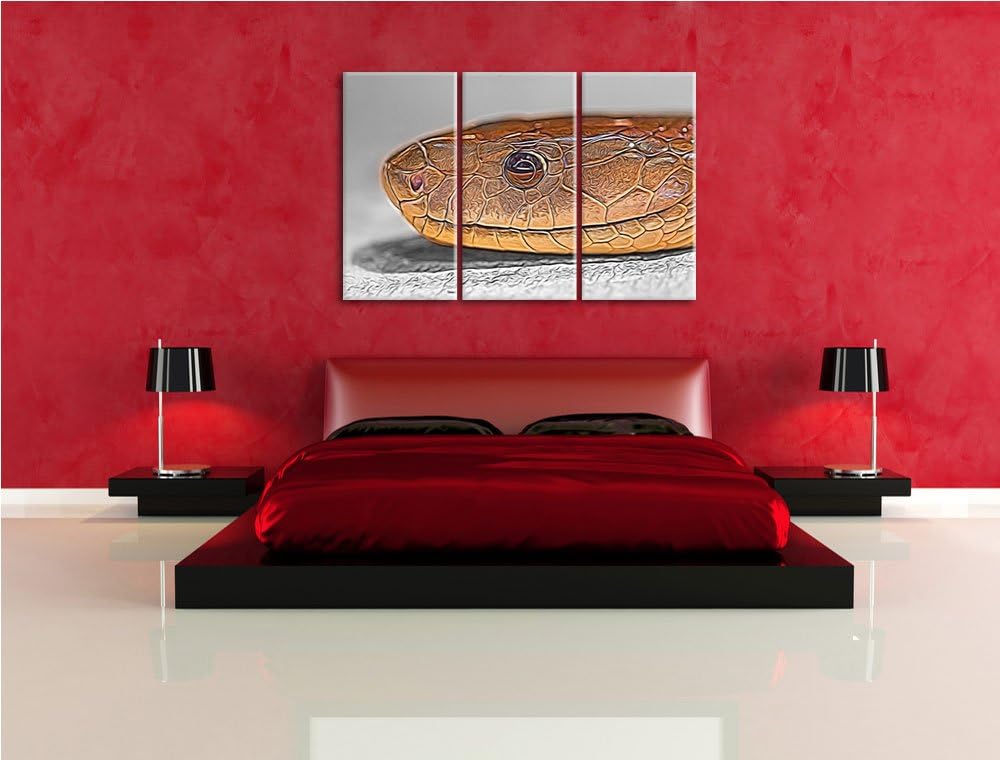 wachsame listige Natter schwarz/weiss Deluxe 3-Teiler Leinwandbild 120x80 Bild auf Leinwand, XXL rie