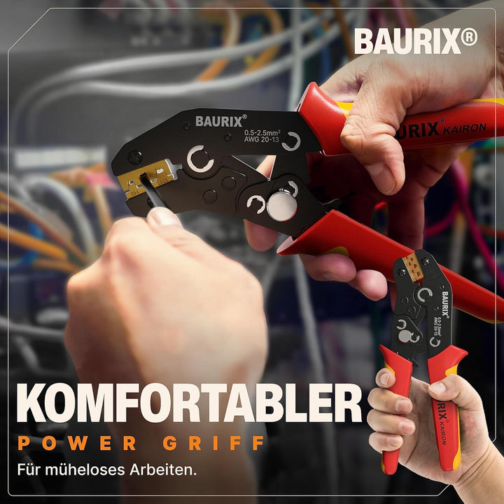 BAURIX® Crimpzange I Krimpzange für 0,50-2,50 mm² Steckverbinder I Crimpzange einzeln I Crimp Zange