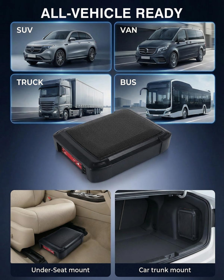 Ultraflacher Auto-Subwoofer, geeignet für Auto/Truck, mit integriertem Verstärker, unter den Sitzen