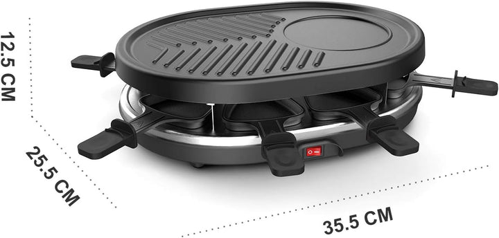 Leogreen - Raclette-Grill, Raclette 4 in 1 für 8 Personen, Elektrischer Grill, Steingrillplatte, Pfa