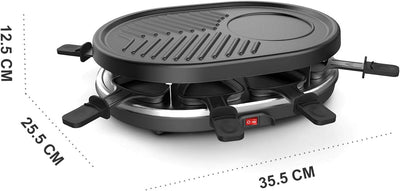 Leogreen - Raclette-Grill, Raclette 4 in 1 für 8 Personen, Elektrischer Grill, Steingrillplatte, Pfa