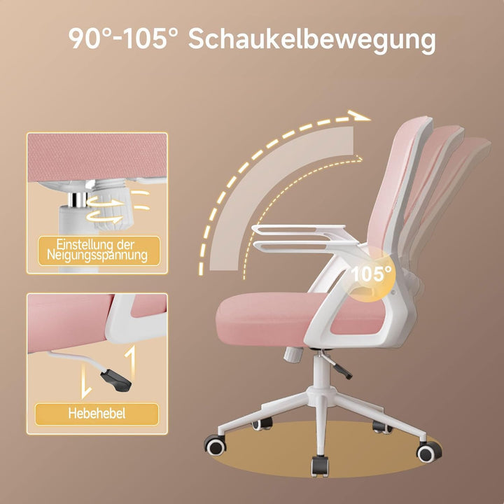 naspaluro Bürostuhl mit Hochklappbare Armlehnen, Schreibtischstuhl Ergonomisch, Drehstuhl mit Netzbe