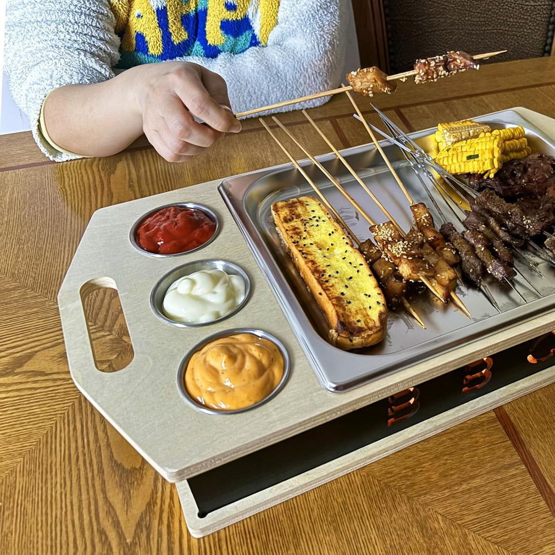 Fleischwarmhalter fürs Grillen, BBQ Board mit Edelstahl Schälchen, Umweltfreundliche Materialien, Gr