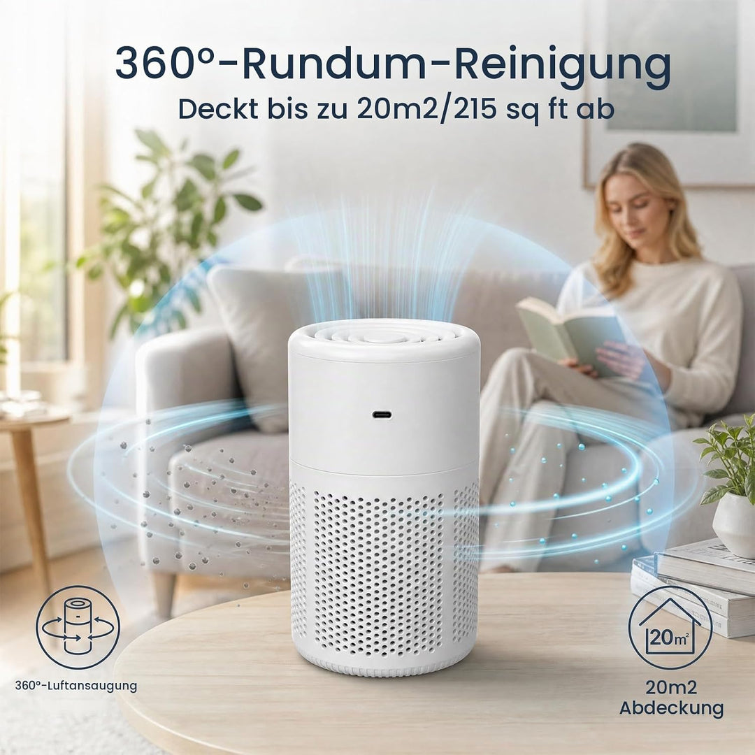 Luftreiniger Allergiker, mit H13 HEPA Filter, 37dB Ultra Leise, Air Purifier gegen Rauch, Tierhaare,