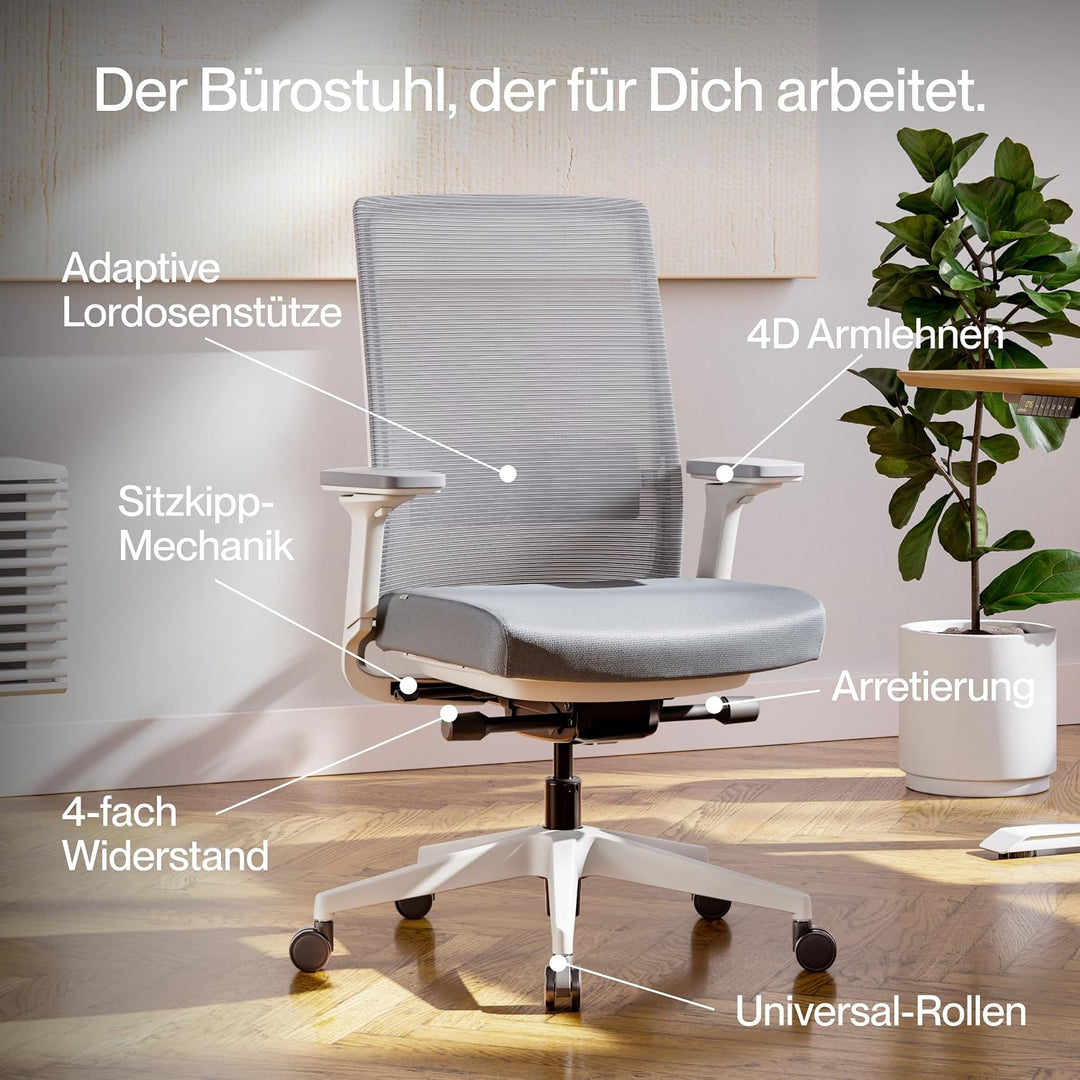 Active Bürostuhl Weiss TESTSIEGER | Ergonomischer Schreibtischstuhl mit Sitzkippfunktion &amp; adaptiver