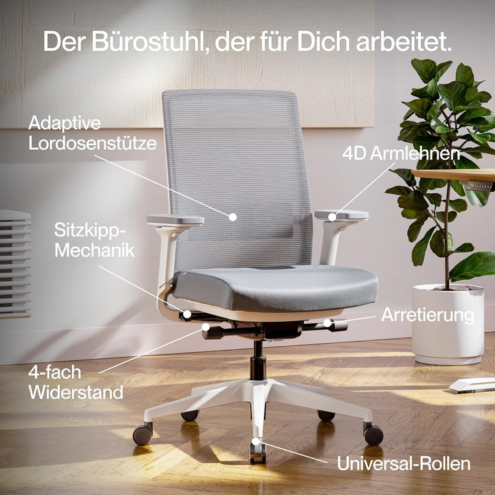 Active Bürostuhl Weiss TESTSIEGER | Ergonomischer Schreibtischstuhl mit Sitzkippfunktion &amp; adaptiver
