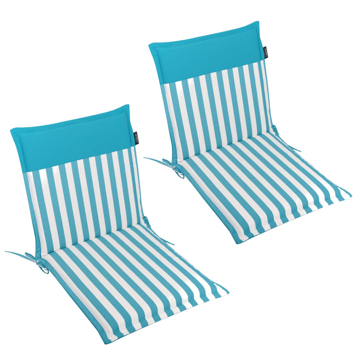 LILENO HOME Gartenstuhl Auflagen als [2er Set - Niedriglehner] in Streifen Aqua - Uni Aqua - Bequeme
