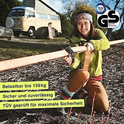 Gibbon Slacklines Travel Line | Leichtes, Kompaktes 15m Slackline-Set für Anfänger & Fortgeschritten
