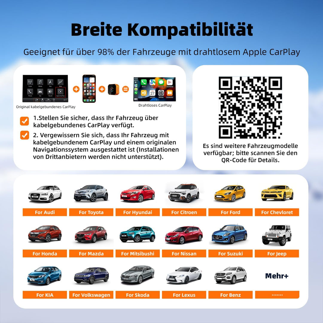 Wireless CarPlay Adapter für iPhone, 2026 Upgrade Wireless Carplay, Plug und Play, USB/Type-C, Schne