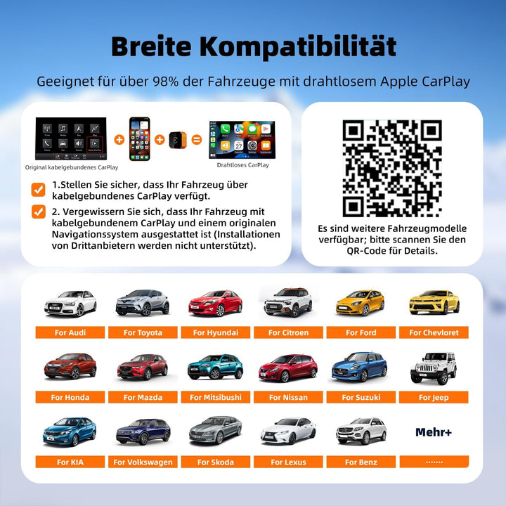 Wireless CarPlay Adapter für iPhone, 2026 Upgrade Wireless Carplay, Plug und Play, USB/Type-C, Schne