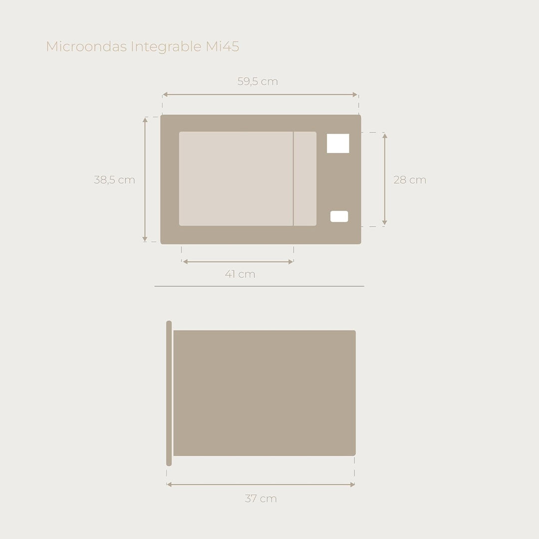 EVVO Integrierte Mikrowelle Mi45 Glas Bl, 25 l Fassungsvermögen, Grill 1200 W, Tür und Rahmen mit Gl