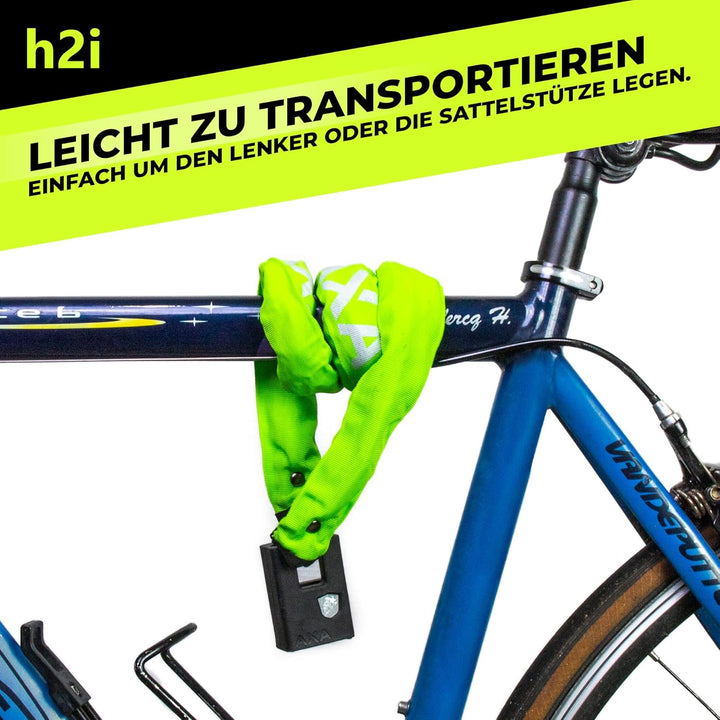 h2i Set aus AXA Kettenschloss Clinch CH85 Plus in Grün und h2i Sticker, Fahrradschloss mit Kette 85c