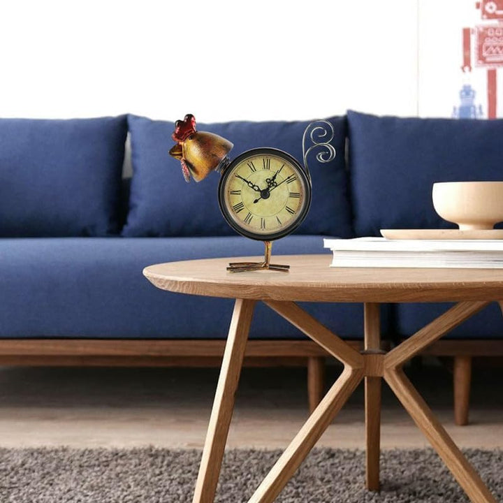 Garneck Retro Kaminuhr Mit Pendel – Vintage Tischuhr Im Römischen Stil Mit Hahn Figuren - Stille Qua