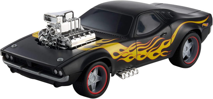 Hot Wheels Spielzeugauto, Ferngesteuerter Rodger Dodger im Massstab 1:16, schwarzes Fahrzeug mit gel