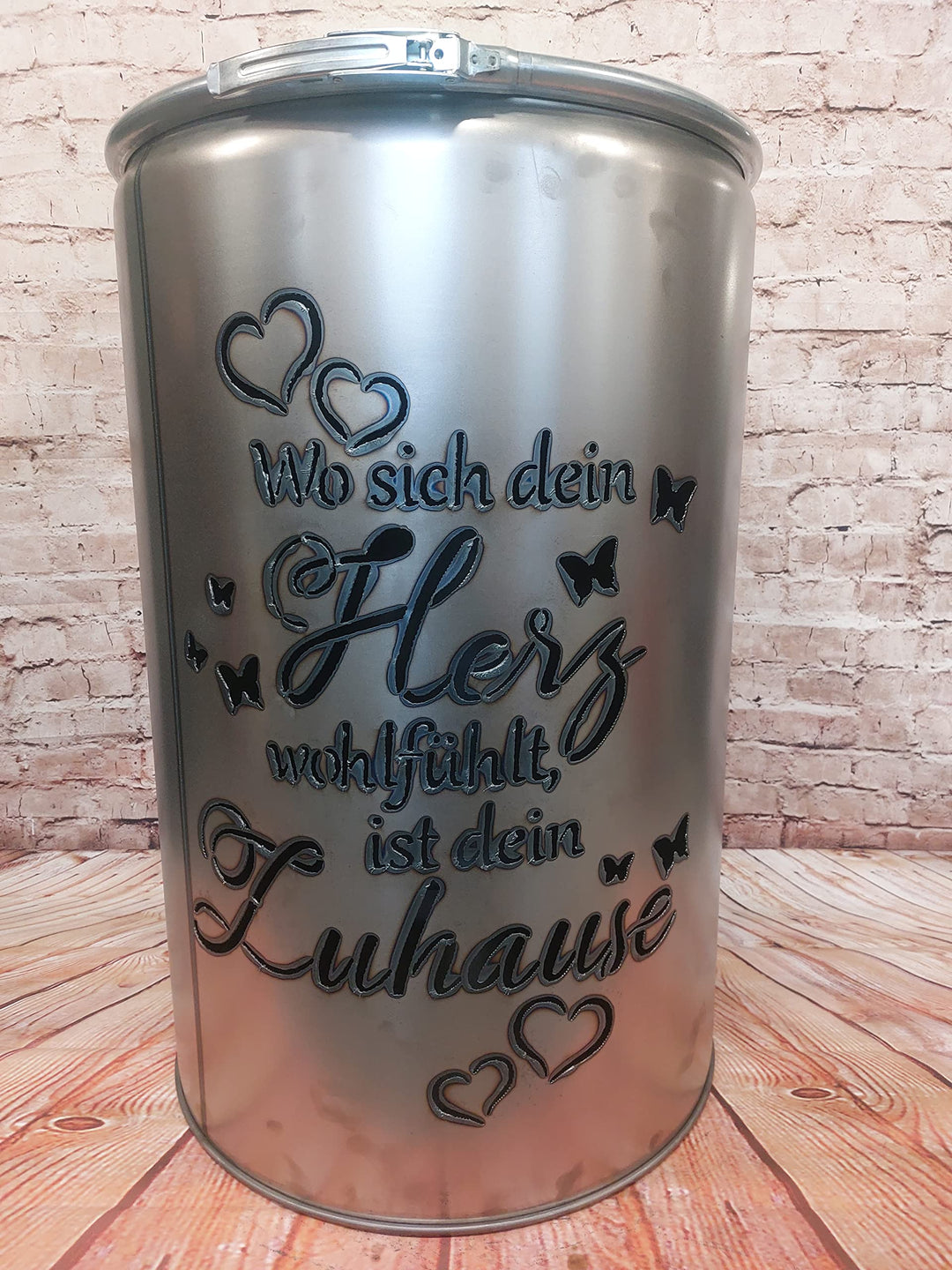 Feuertonne-Wo Sich Dein Herz wohlfühlt Motiv - Gefertigt aus neuem Ölfass - Besondere Feuerstelle fü