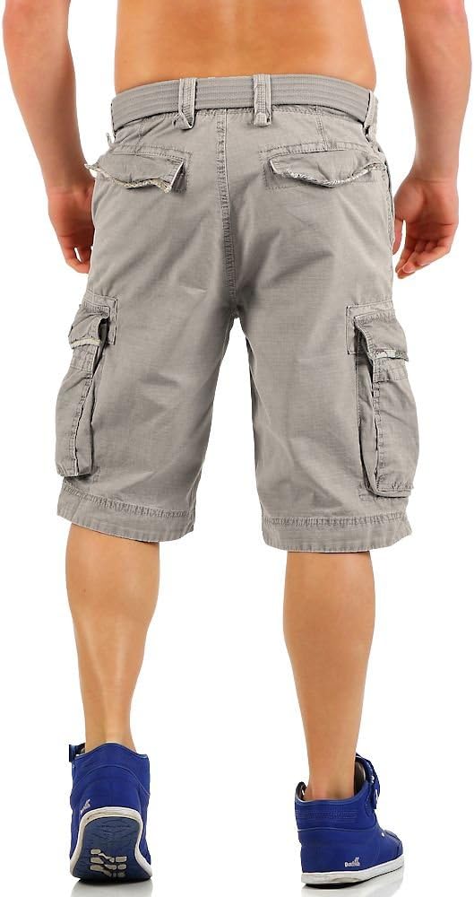 JET LAG Herren Baumwoll Cargo Shorts Take Off 8 Knielang Canvas-Gürtel, 31 Grau