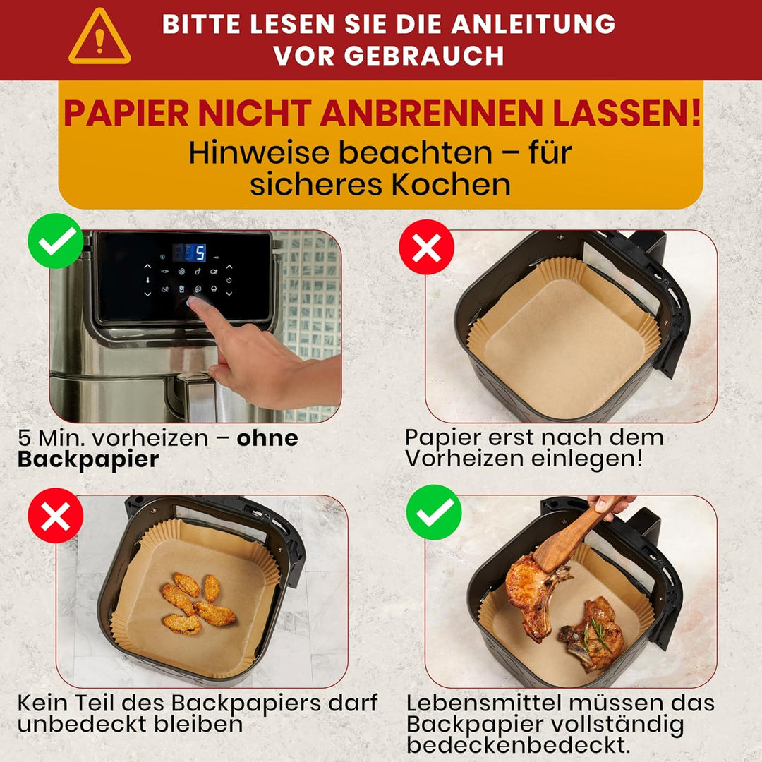 Baker's Signature Backpapier für Heissluftfritteuse, 240 Stück - 20.32cm Quadrat für 5.7-9 L Körbe -