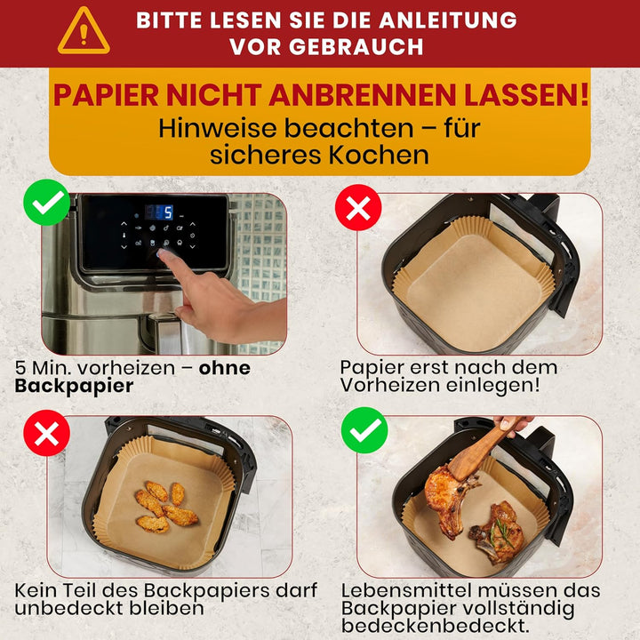Baker's Signature Backpapier für Heissluftfritteuse, 240 Stück - 20.32cm Quadrat für 5.7-9 L Körbe -
