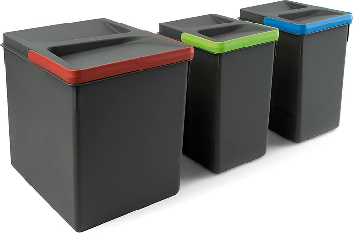 Emuca - Recycle Behälter für Küchenschublade, Höhe 266, 1x15L + 2x7L, Anthrazitgrauer Kunststoff, Ku