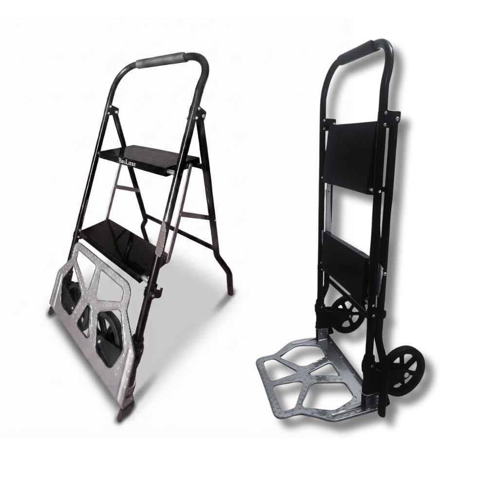 Trittleiter, Klappbar & Sackkarre 2-in-1 als 2&3 Stufen Aluminium-Klappleiter, schwarz/Silber, mit T