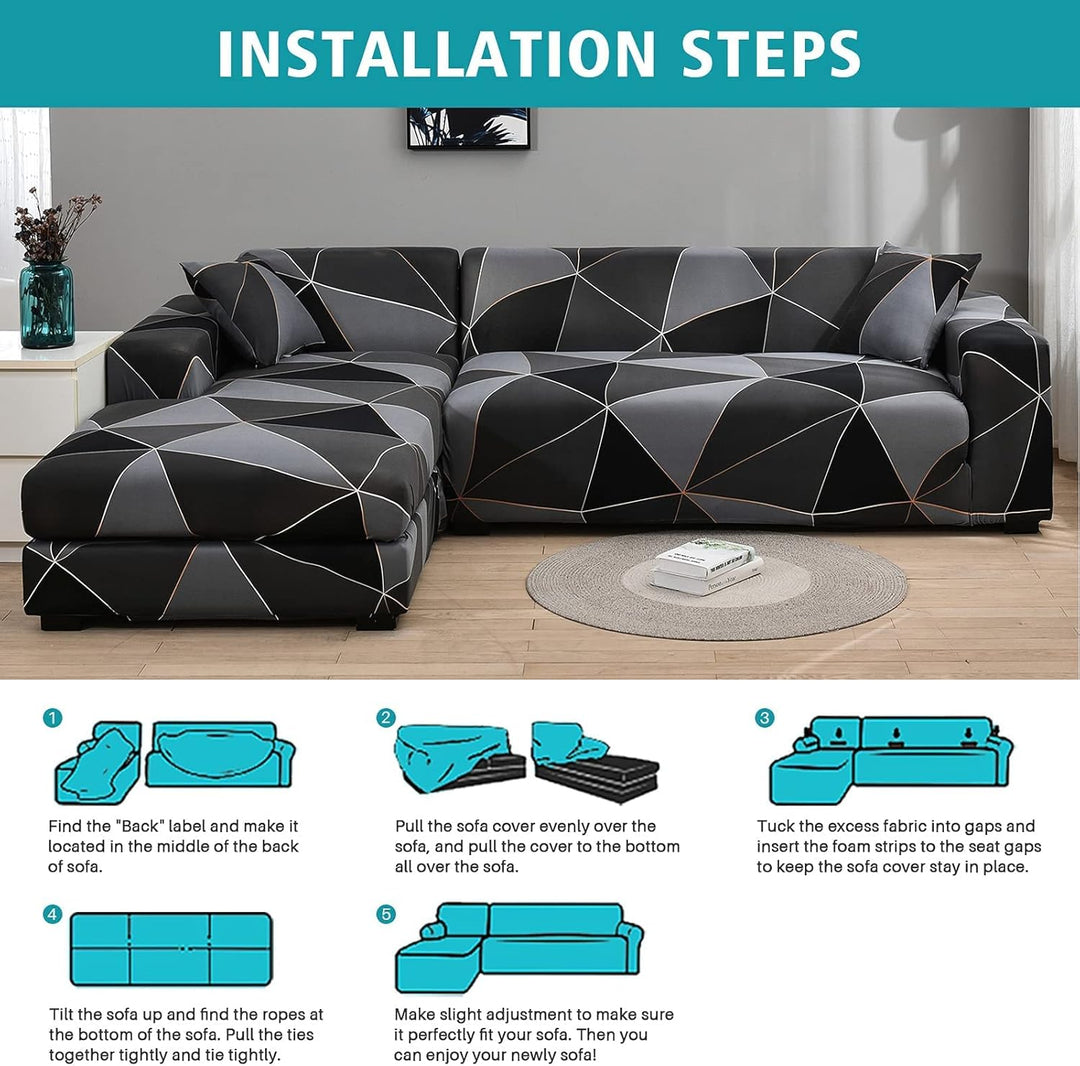 ShowyLive Sofa Überzug Ecksofa L Form Couch Überzug 2er Set Elastische Stretch mit 4 Stück Kissenbez
