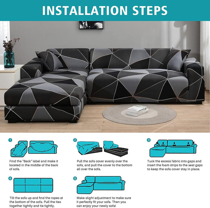 ShowyLive Sofa Überzug Ecksofa L Form Couch Überzug 2er Set Elastische Stretch mit 4 Stück Kissenbez