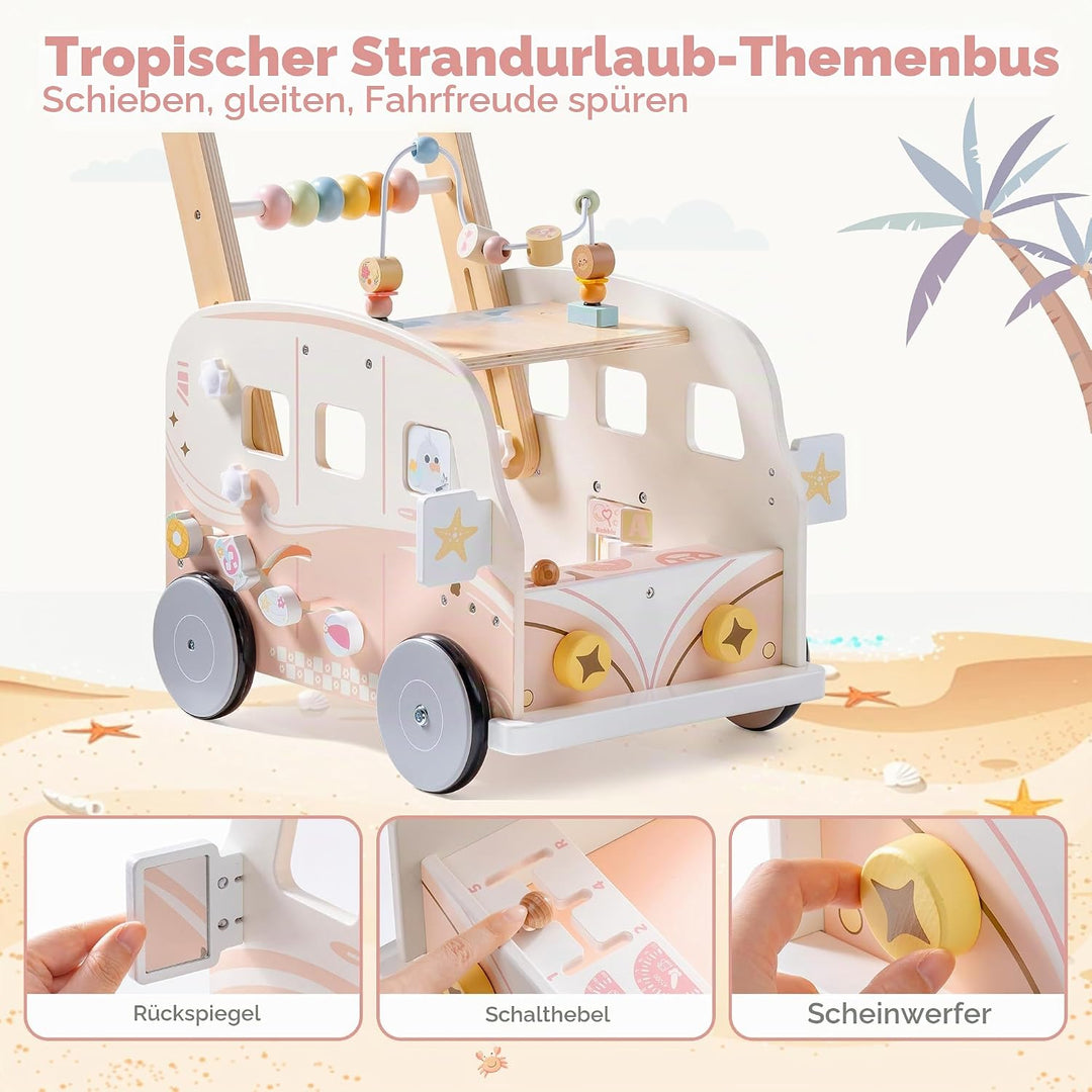 ROBOTIME Holz Baby-Lauflernwagen, Multifunktionale Aktivitäts-Lauflernhilfe mit Höhenverstellung und