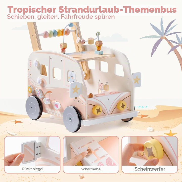 ROBOTIME Holz Baby-Lauflernwagen, Multifunktionale Aktivitäts-Lauflernhilfe mit Höhenverstellung und