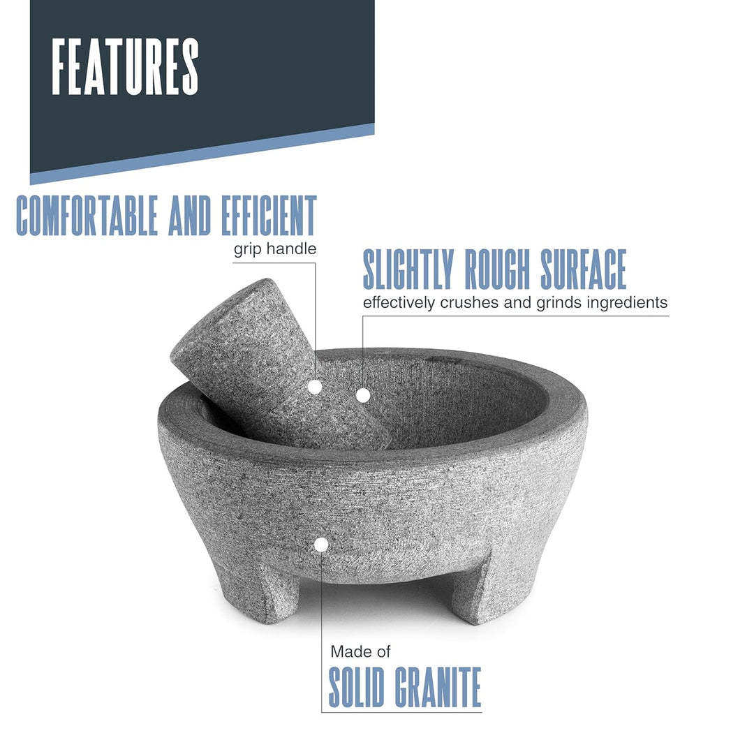 Lacor 60515.0-60515 - Naturgranit-Molcajete-Mörtel, Ø 20 cm, 8... | Langlebiges Profi-Utensil; entwi