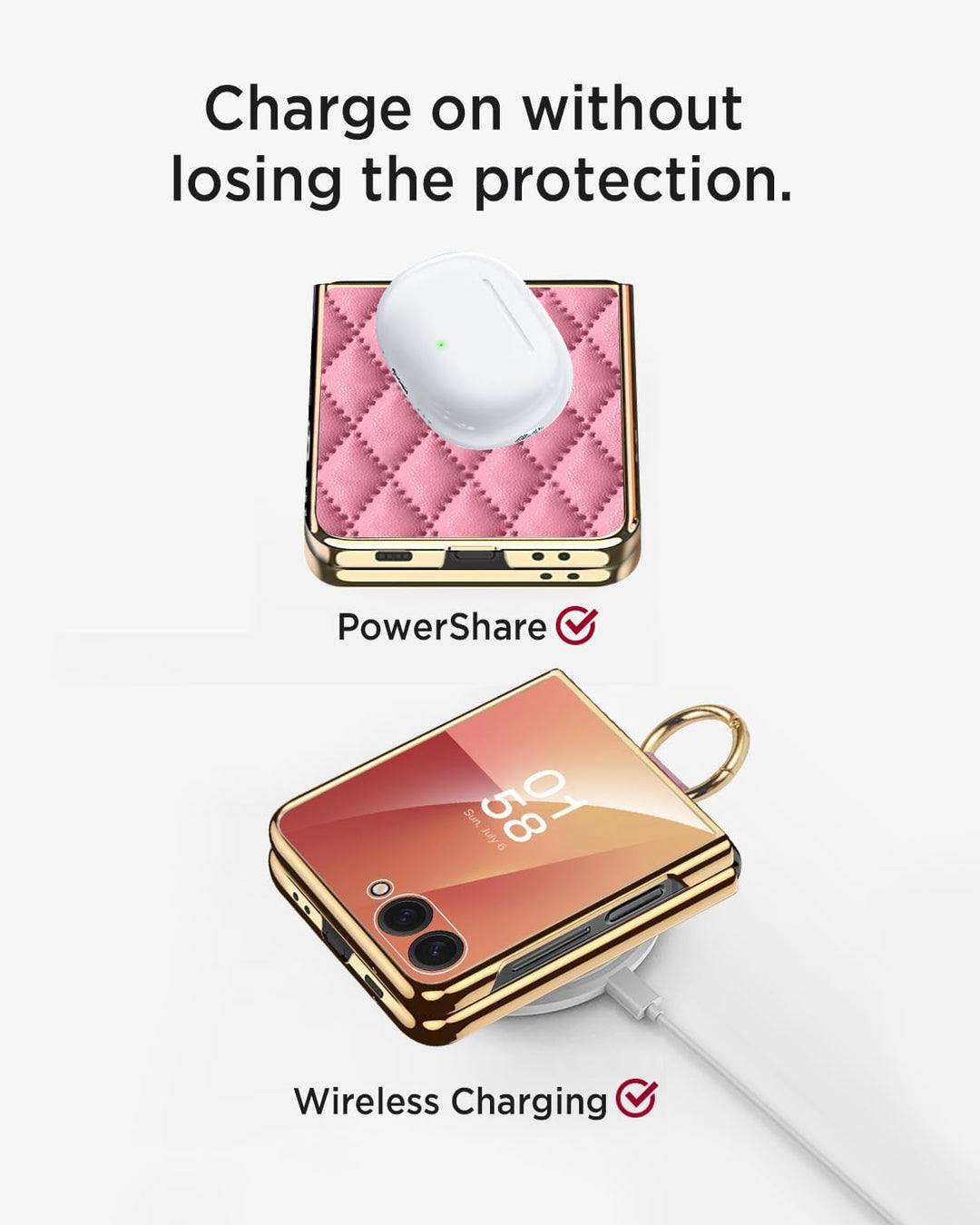 Miimall Lederhülle Kompatibel mit Samsung Galaxy Z Flip 7 Hülle mit Ring Ständer & Kameraschutz [Lux