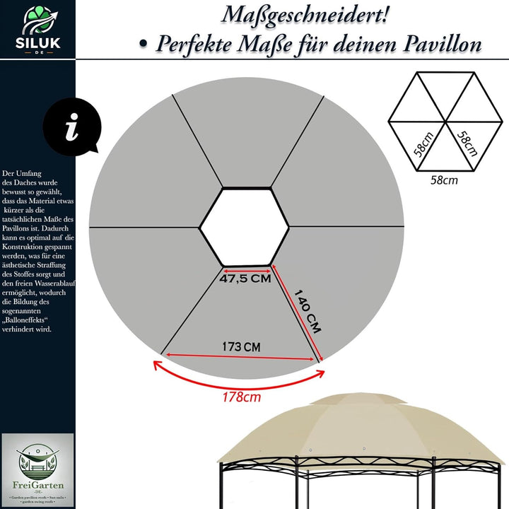 freigarten.de Ersatzdach für Pavillon Ø 350 [cm] Wasserdicht Material: Panama PCV Soft 370g/m² extra