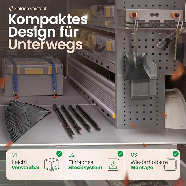 Novatool 2X Laubbesen mit 4tlg Steck- & Schraubstiel, Laubfeger mit 30 Kunststoff-Zinken, Rechen Arb