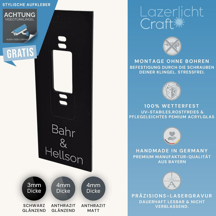 Klingelschild für Eufy Video Doorbell S330 Dual personalisiert – Acrylglas Blende mit Wunschgravur –