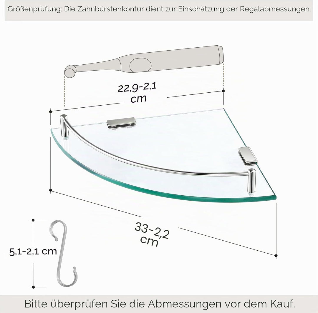 KES Duschablage Ecke Eckregal Duschregal Glasregal Duschablage Glas 7 MM Hartglas Wandregal Badregal