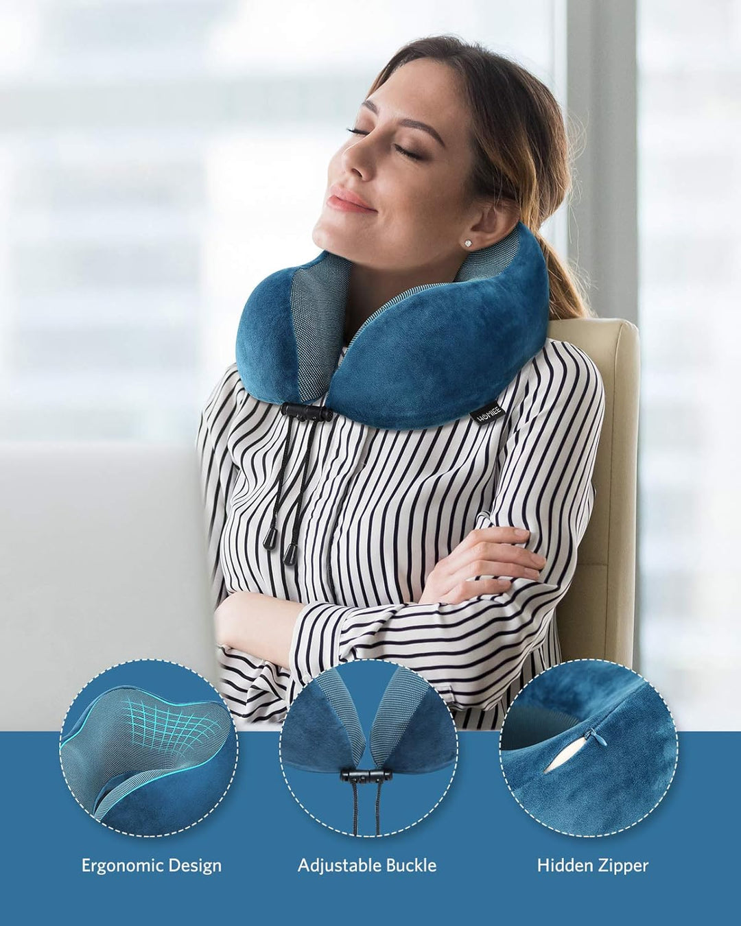HOMIEE Reise Nackenkissen, Orthopädisches Nackenkissen Schlafen Memory Foam Stoff Ergonomisches Nack