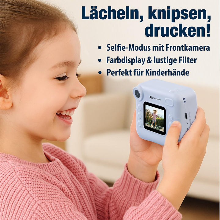 Kinderkamera: Kinder-Sofortbild-Kamera mit Selfie-Objektiv, 2"-Display, 48 MP, blau (Kamera mit Foto