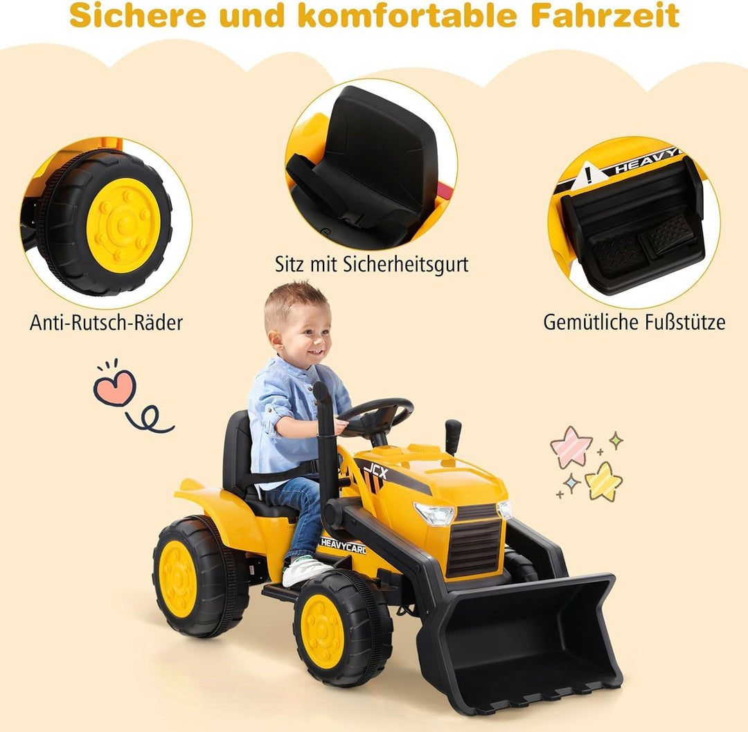 DREAMADE Elektro Sitzbagger mit Verstellbarer Grabschaufel, Bagger zum draufsitzen mit Fernbedienung