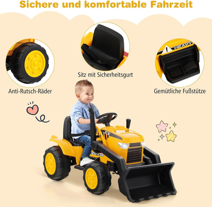 DREAMADE Elektro Sitzbagger mit Verstellbarer Grabschaufel, Bagger zum draufsitzen mit Fernbedienung