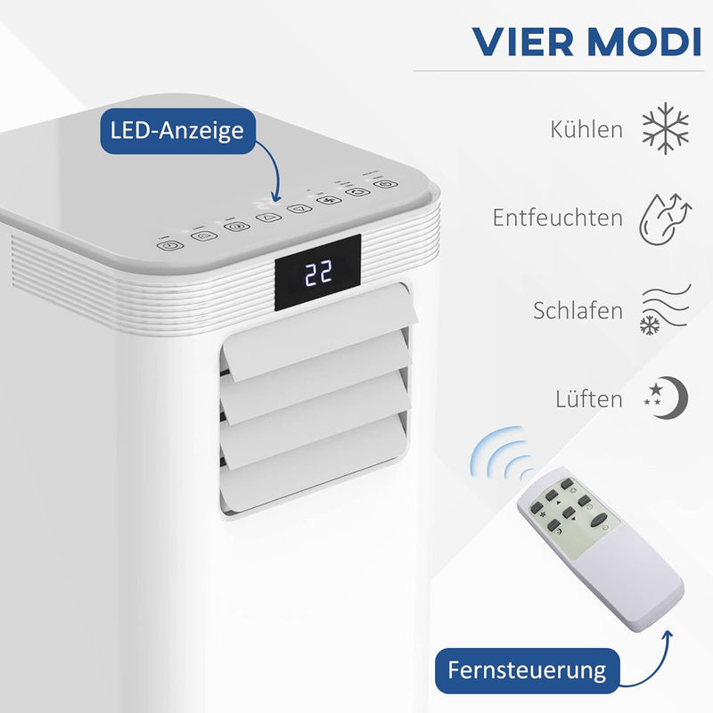 HOMCOM Mobile Klimaanlage 8000BTU 4-in-1 Klimagerät mit Abluftschlauch, Kühlen, Lüften, Entfeuchten