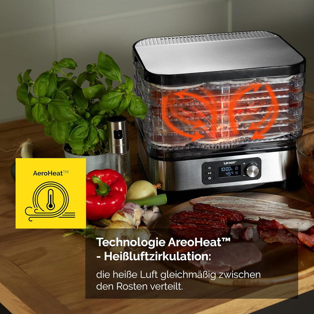 Yoer VitaSave FD01S, Dörrautomat, 450W, 4000 cm2, 24h Timer, LED-Anzeige, Edelstahl INOX, BPA-frei,
