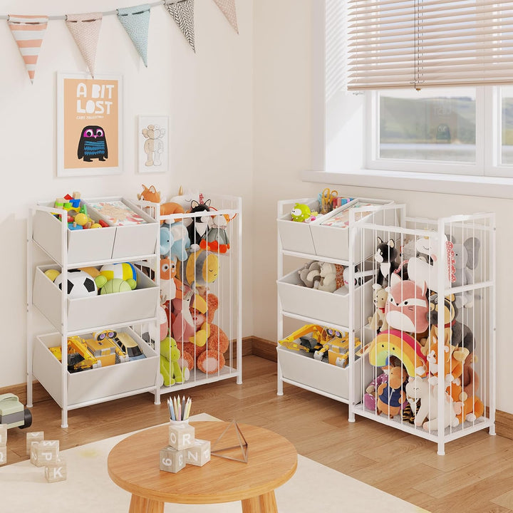 BBLIKE Spielzeug Aufbewahrung, Stofftiere Kinderzimmer Möbel Aufbewahrungsregal mit 4 Boxen, Würfelr