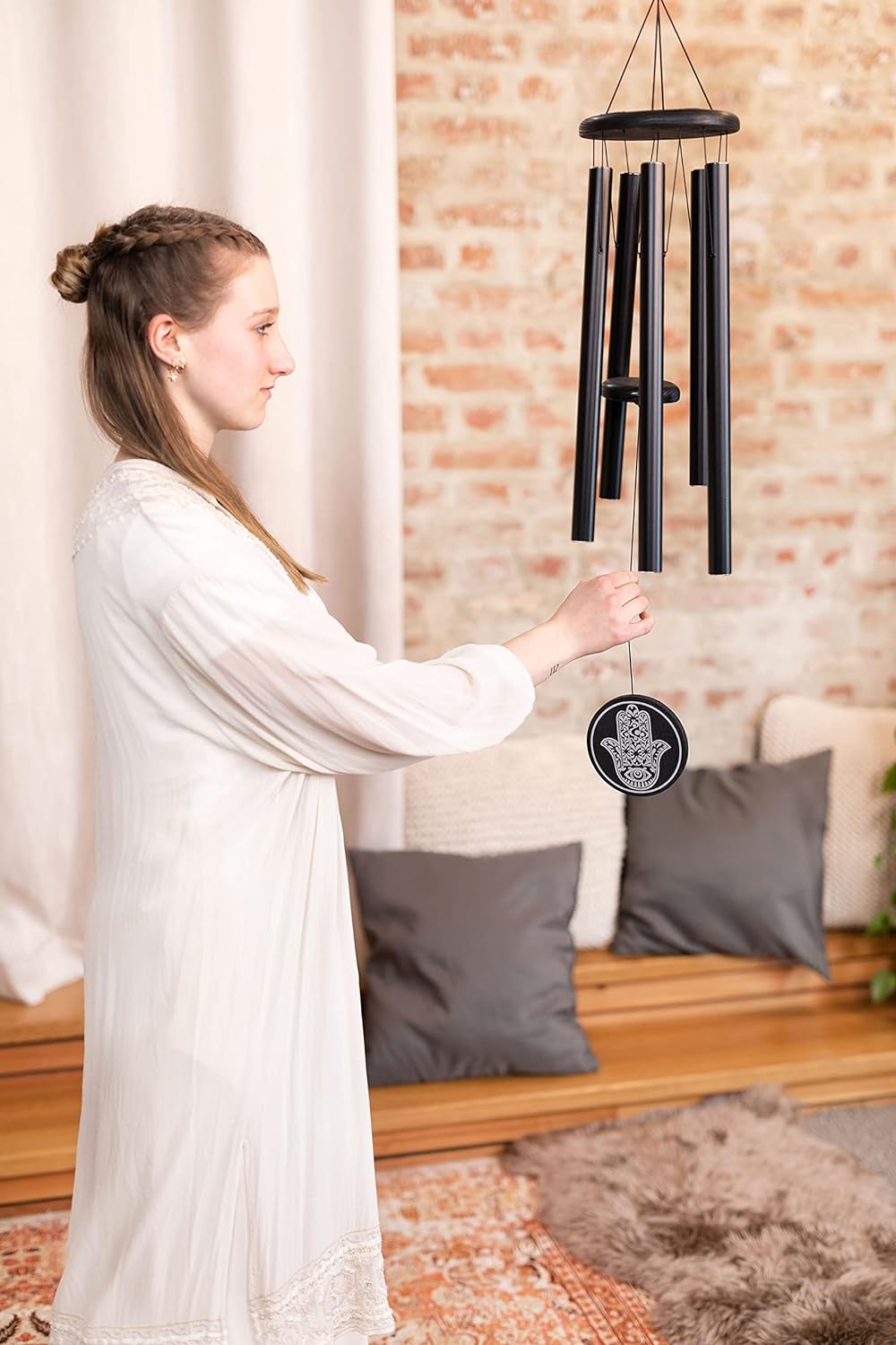 Sonic Energy Hamsa Meditation Chime – Windspiel mit 5 Klangstäben (432 Hz) – für Garten u. Entspannu