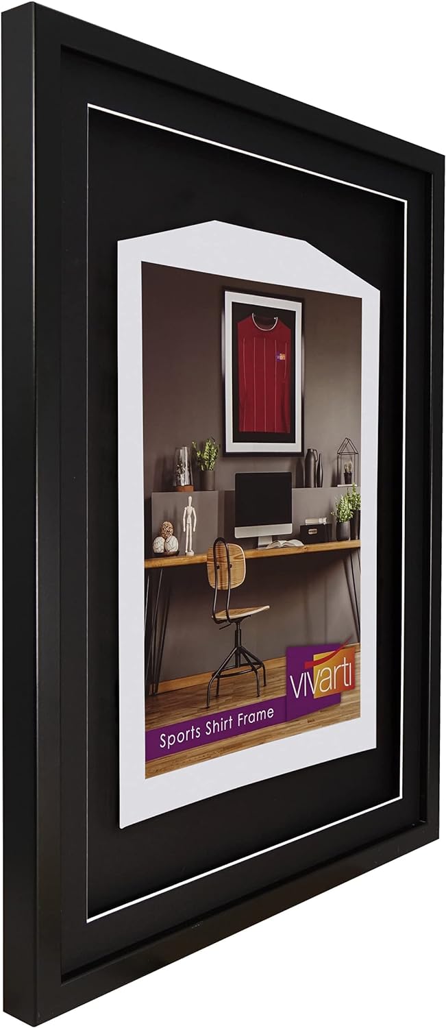 Vivarti DIY Junior 3D-Bilderrahmen für Sport-Shirts, 50 x 70 cm, schwarzer Rahmen, schwarzes Passepa