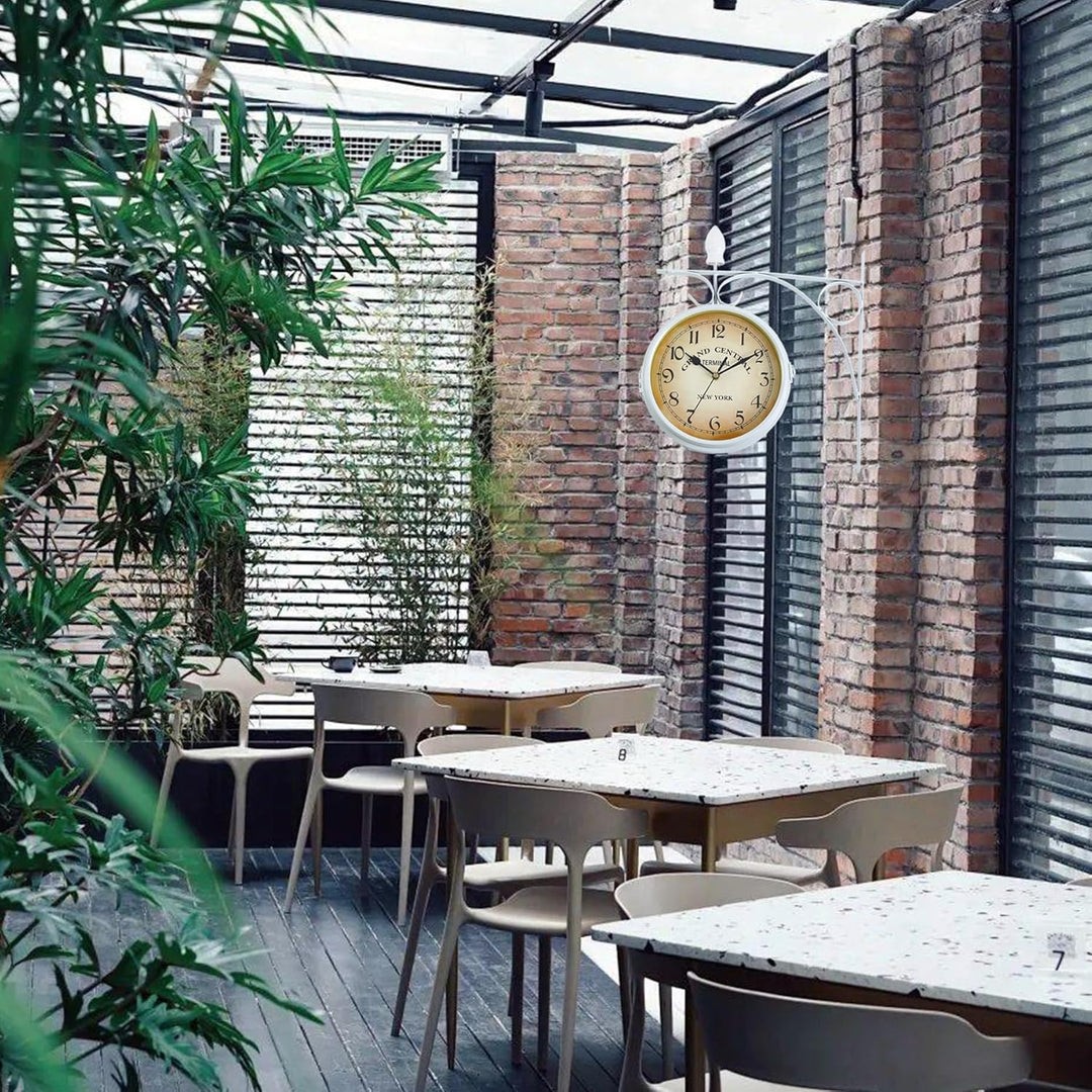 Samger Bahnhofsuhr Doppelseitig Wanduhr Garten Uhr Bahnhof mit Halterung, Retro Vintage-Stil, 29CM,