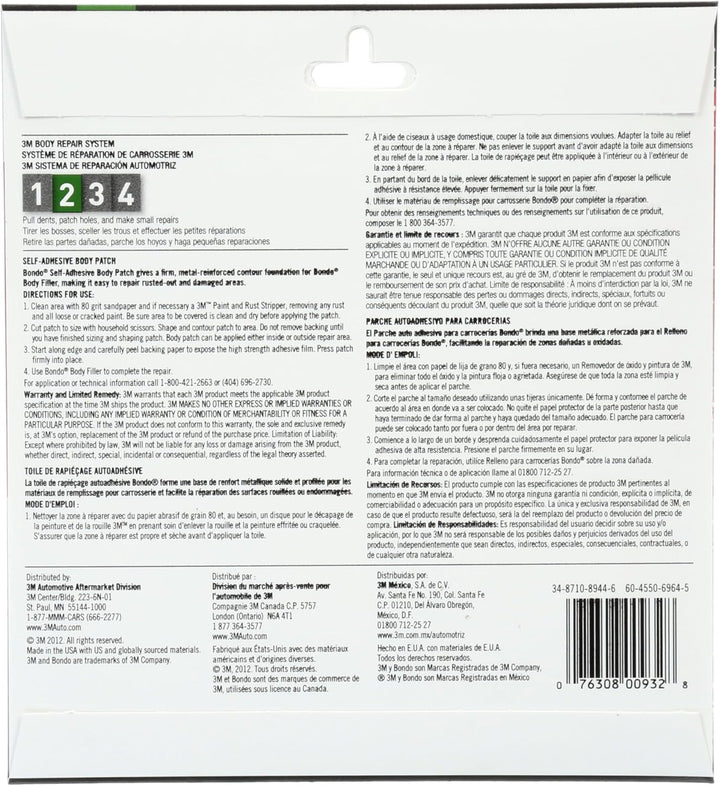 Bondo Body Patch Selbstklebend für grosse Rost und beschädigte Stellen, 2 Patches, 15,0 x 14,7 cm, 2