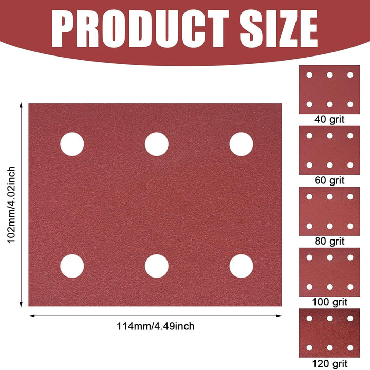 50 Stück Schleifpapiersatz, Schleifpapier Klett 102mm*114mm, 40/60/80/100/120 Körnung 6 Löcher Schle